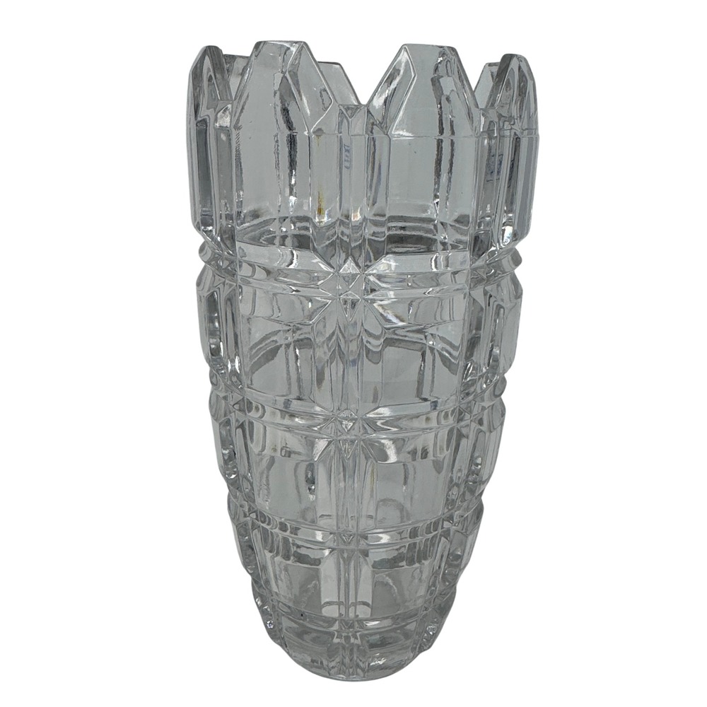 Towle Lead Crystal Vase West Germany 24% Cut Glass Heavy 9" Vintage